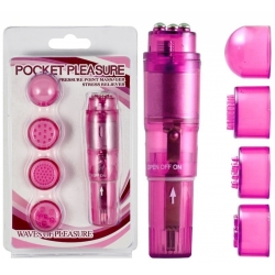 Stimulateur vibrant de poche avec 4 embouts - Pocket Pleasure rose