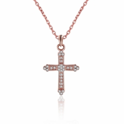 Collier avec pendentif Croix - Plaqué or 18K et diamants Zirconium - coffret cadeau