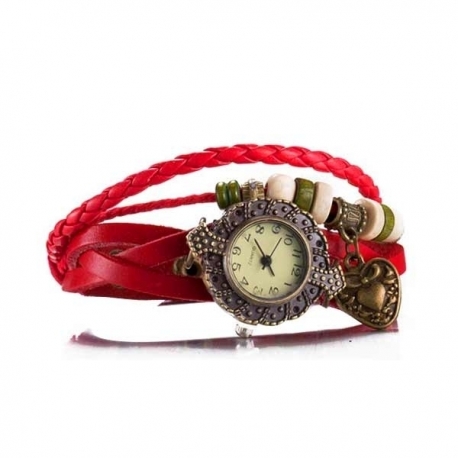 bracelet Cuir Mignon Infinity Charm rouge